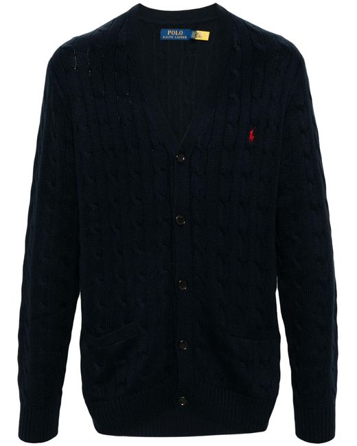 Polo Ralph Lauren Blue Logo Embroidered Cable Knit Cardigan - Men's - Cotton for men