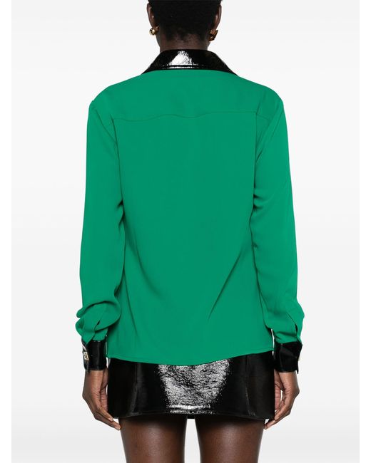 Casablancabrand Green Contrast-collar Crepe Shirt - Women's - Polyester