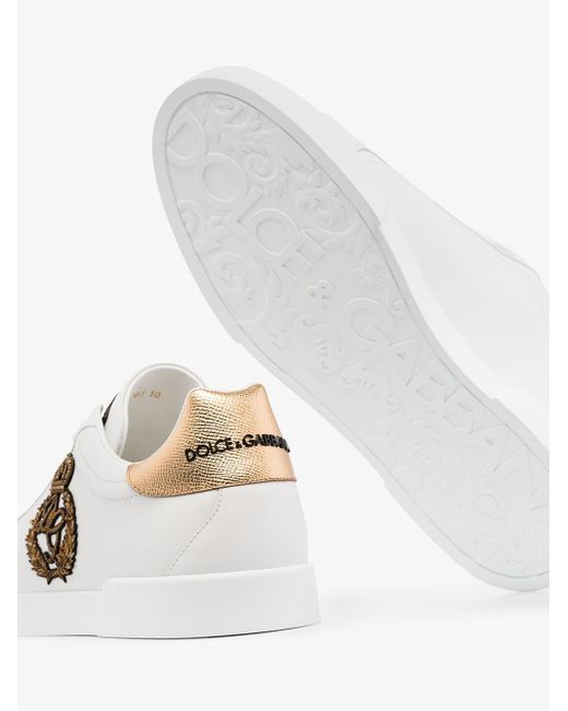 Dolce & Gabbana White Portofino Crown-patch Leather Sneakers for men