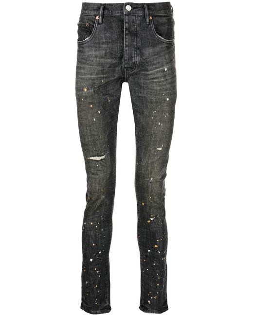 Purple Brand Black P002 Distressed Mid-rise Slim-leg Jeans in Gray for Men