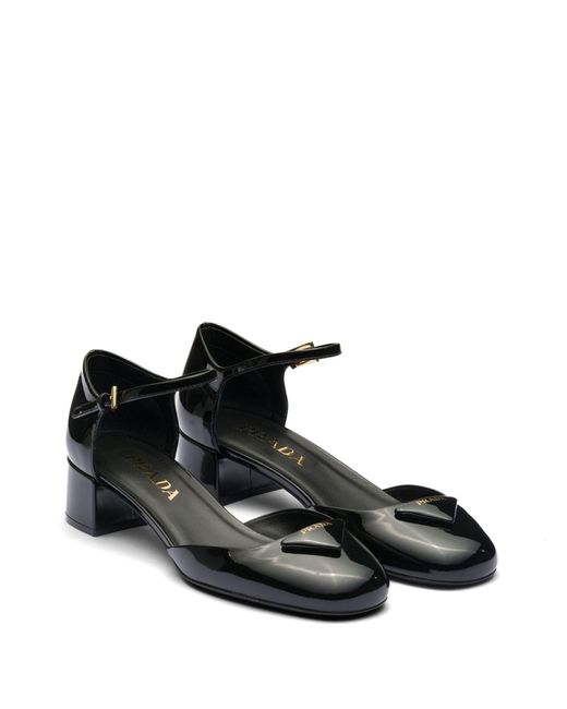 Prada Triangle-Logo 35 Leather Ballet Pumps in Black | Lyst