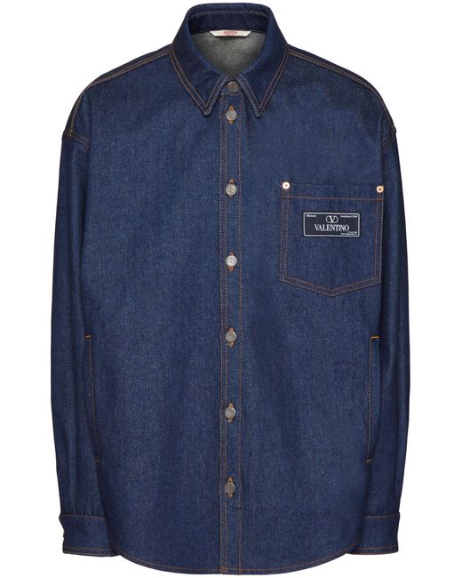 Valentino Garavani Blue Logo-tag Denim Shirt - Men's - Cotton/polyester for men