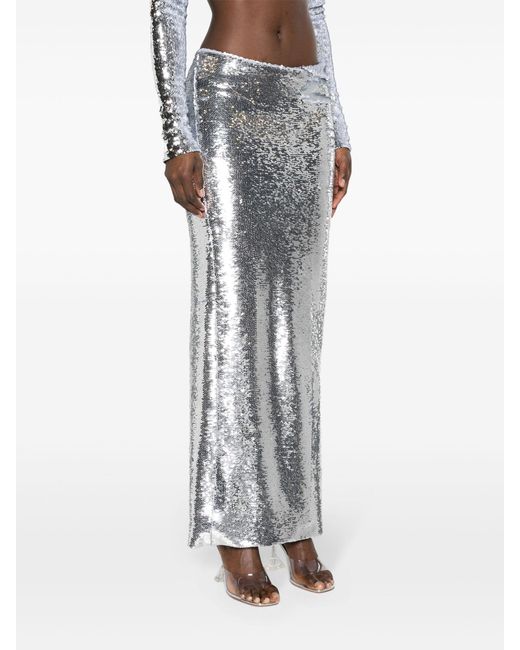 LAQUAN SMITH Gray Sequinned Maxi Skirt - Women's - Nylon/spandex/elastane/polyester