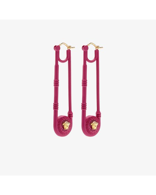 Versace Pink Medusa Safety Pin Earrings in Gold (Metallic) Lyst UK