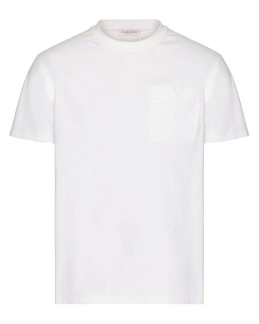 Valentino Garavani V Detail Cotton T-shirt in White for Men | Lyst