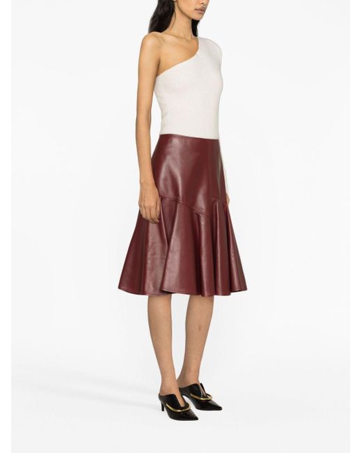 Bottega Veneta Red Pleated Leather Midi Skirt - Women's - Lamb Skin