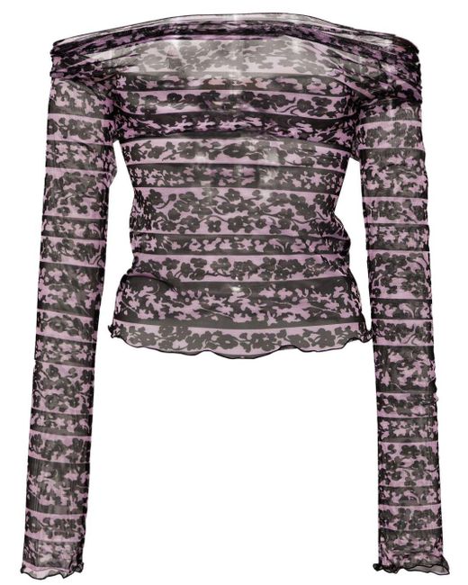 KNWLS Brown Abstract-Print Mesh Top