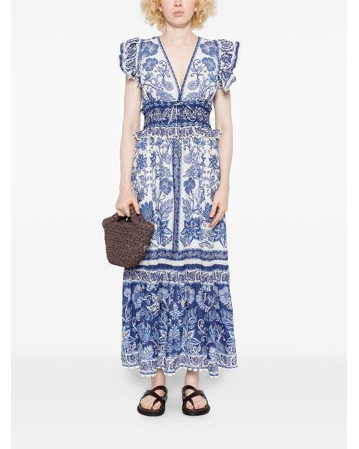 Farm Rio Blue Shell Garden Maxi Dress