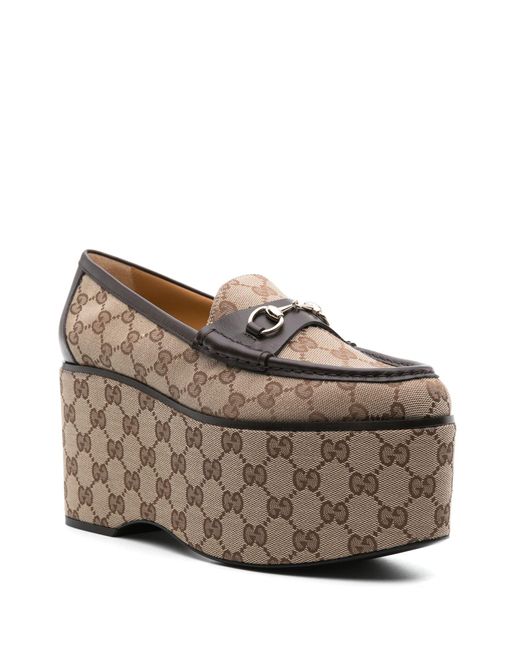 Gucci Gray Brown Horsebit Platform Loafers - Women's - Fabric/calf Leather