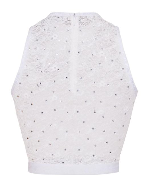 Alessandra Rich White Logo Applique Lace Tank Top - Women's - Elastane/polyamide