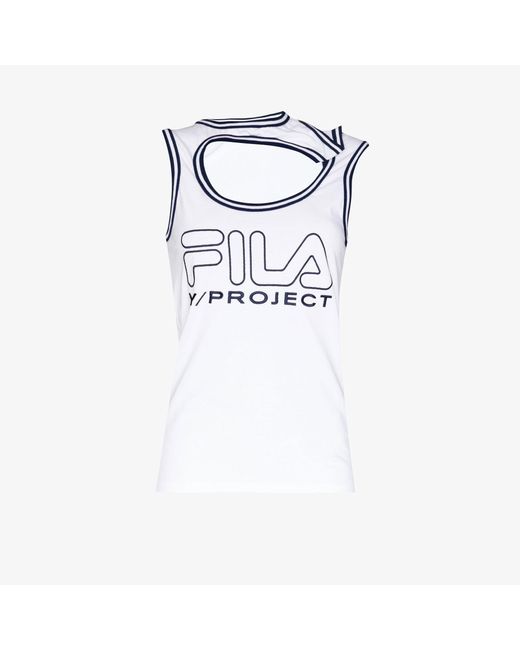 Y. Project X Fila Cutout Cotton Tank Top in White | Lyst