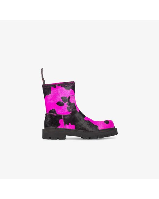 CAMPERLAB Pink And Black Eki Cow Print Leather Ankle Boots for men