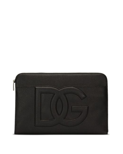 Dolce & Gabbana Black Large Logo-Embossed Clutch Bag for men