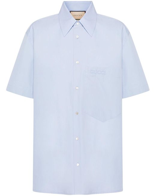 Gucci Blue Logo-embroidered Cotton Shirt - Men's - Polyester/cotton for men