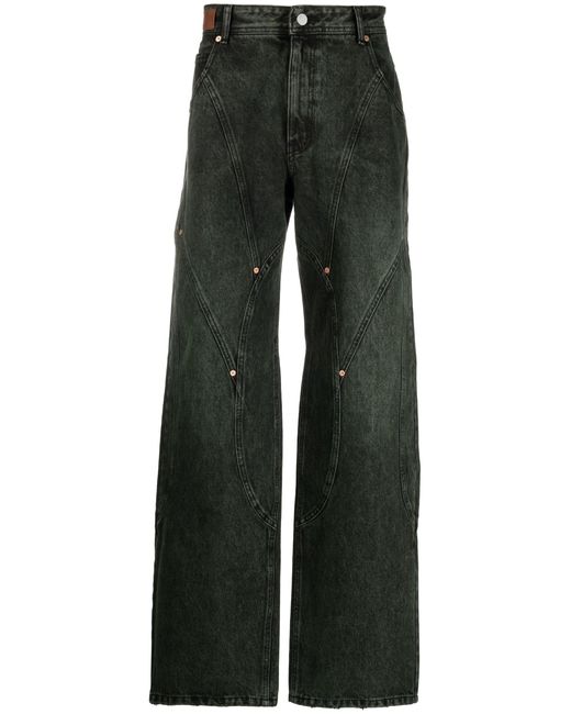 ANDERSSON BELL Green Panelled Cotton Straight-leg Jeans in Black for ...
