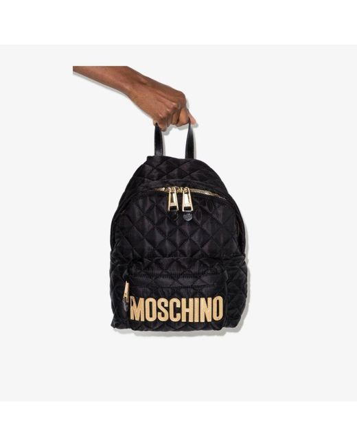 Moschino Black Mini Logo Quilted Backpack