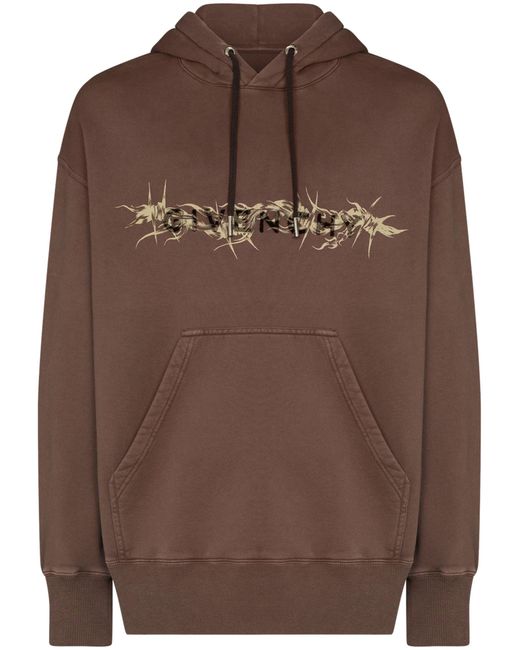 Givenchy Brown Barbed Wire-print Hoodie - Men's - Cotton for men