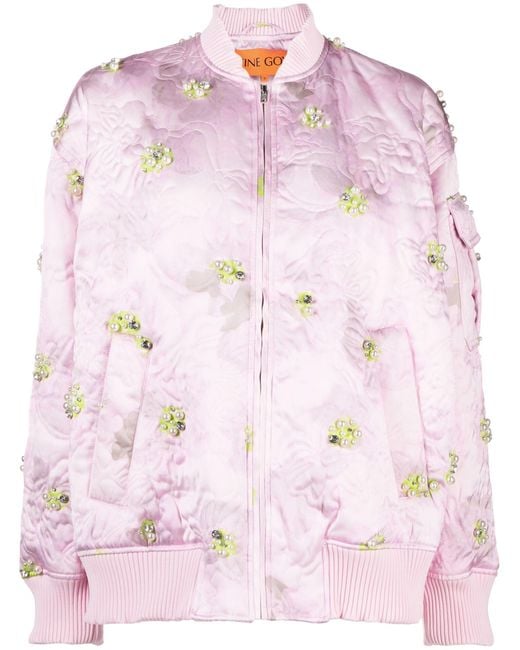 Stine Goya Pink Norea Floral Crystal Bomber Jacket