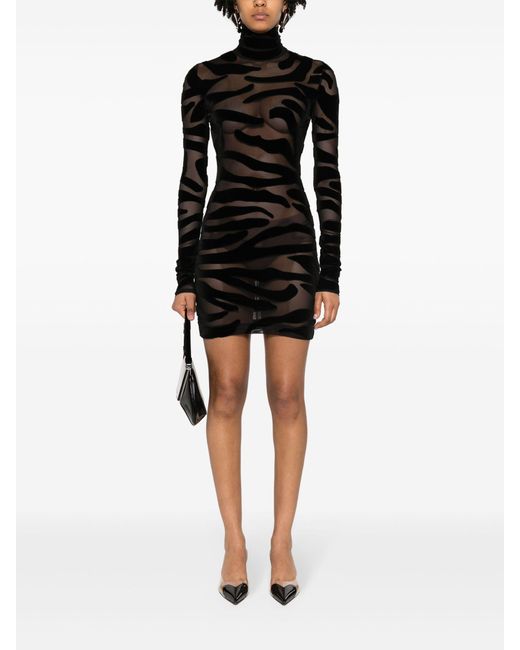 LAQUAN SMITH Black Tiger Print Velvet Mini Dress
