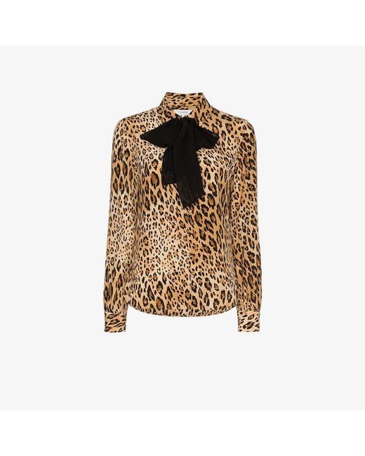 FRAME Brown Leopard Print Button Down Silk Blouse