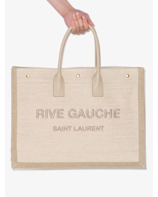 Saint Laurent Natural Neutral Rive Gauche Logo Tote Bag - Women's - Fabric