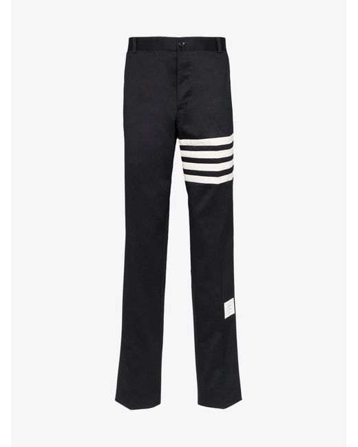 Thom Browne Black 4-bar Stripe Cotton Trousers for men