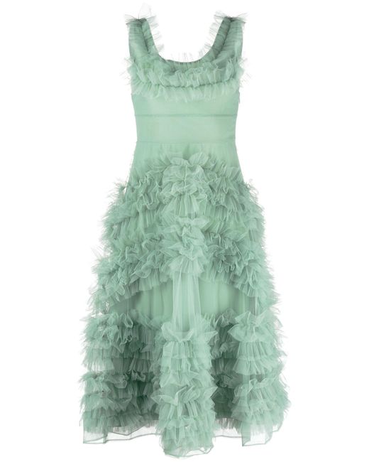 Molly Goddard Mertyl Ruffled Tulle Midi Dress in Green | Lyst UK