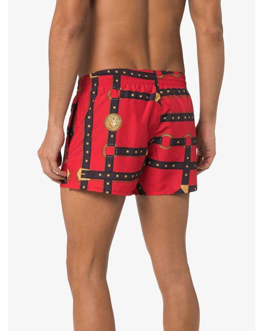 red versace swim shorts