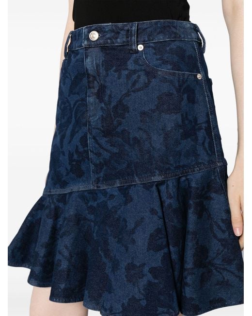 Erdem Blue Floral-jacquard Denim Skirt - Women's - Elastane/cotton