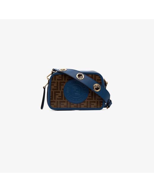Fendi Black Brown And Blue Camera Case Logo Print Leather Cross Body Bag