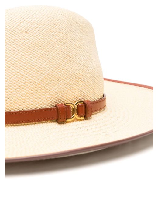 Chloé Natural Neutral Leather-trim Woven Hat