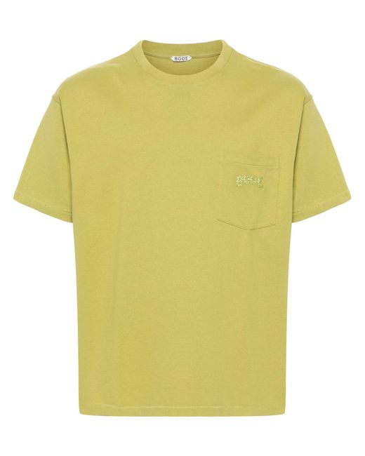 Bode Yellow Logo-embroidered Cotton T-shirt for men