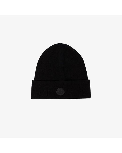 Moncler Mens Black Berretto Tricot Logo Wool Hat for men