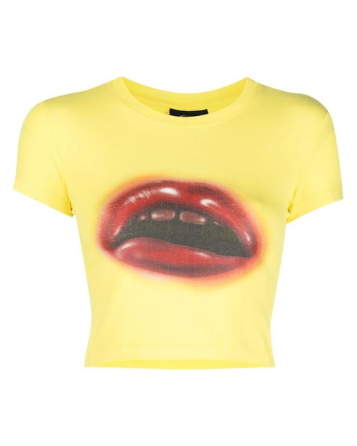 Mowalola Yellow Bloody Mouth Cropped T-shirt