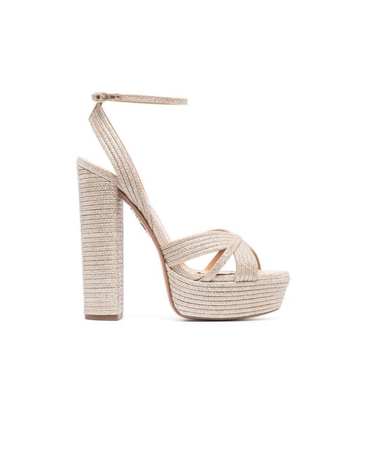 Aquazzura Rose Gold Sundance Plateau 140 Leather Sandals in White | Lyst