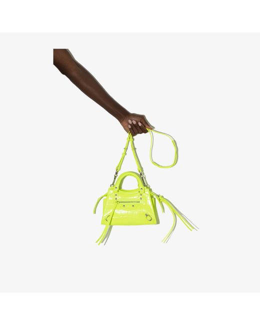 Balenciaga Neon Yellow Neo Classic Mini Mock Croc Top Handle Bag - - Leather