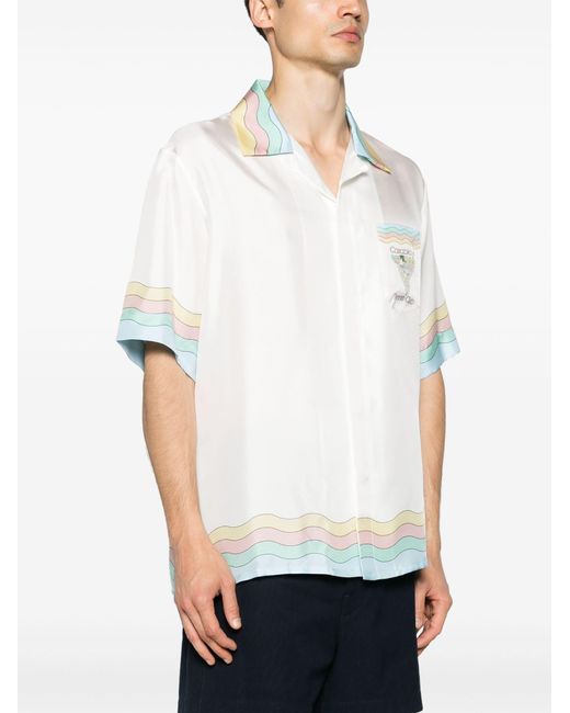 Casablancabrand White Scallop-printed Edges Silk Short-sleeved Shirt for men