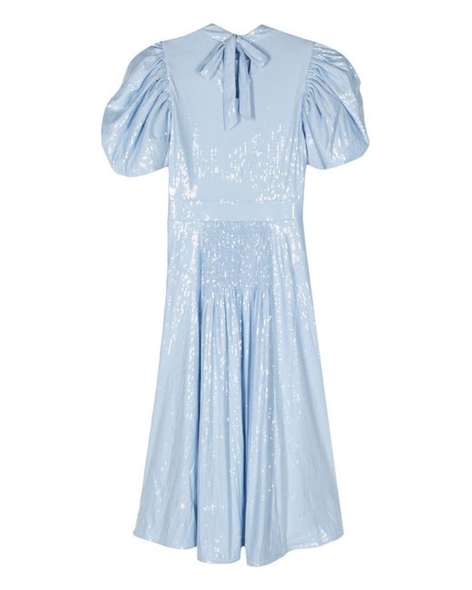 ROTATE BIRGER CHRISTENSEN Blue Sequinned Puff-sleeve Midi Dress