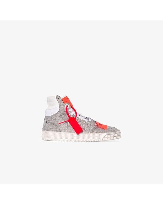 Off-White c/o Virgil Abloh Metallic Silver Off-court Glitter High Top Sneakers