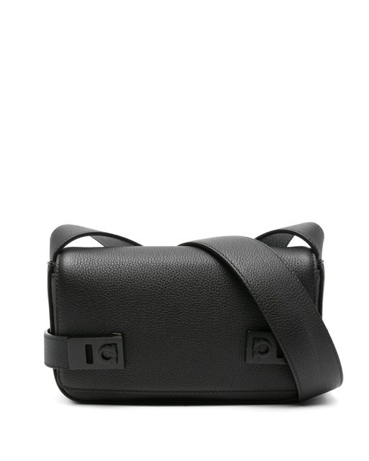 Ferragamo Black Gancini Leather Messenger Bag for men