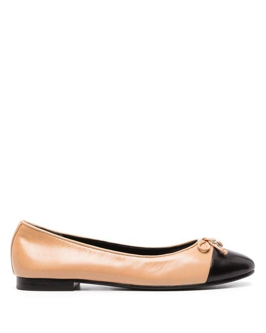 Tory Burch Natural Neutral Leather Ballet Pumps