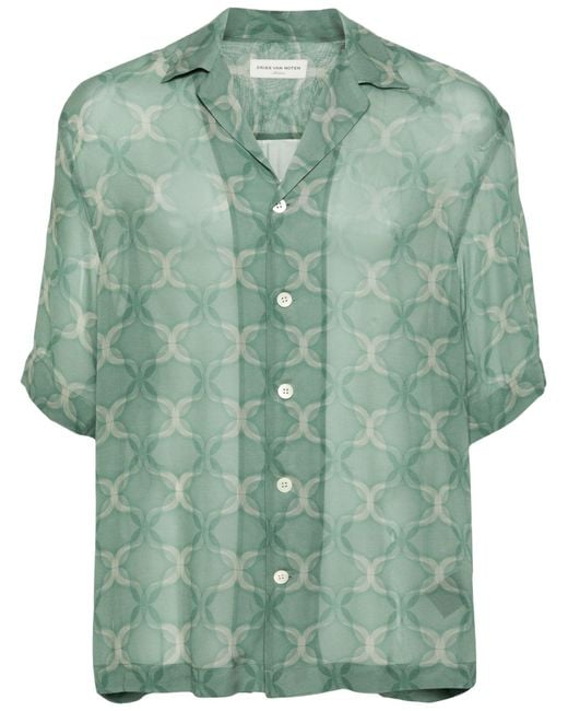 Dries Van Noten Green Cassi Geometric-print Shirt for men