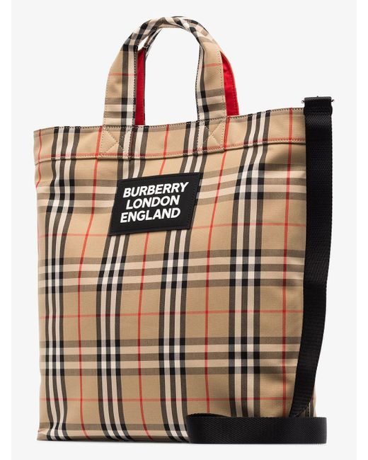 Download Burberry Cotton Beige Logo Appliqué Vintage Check Tote Bag ...