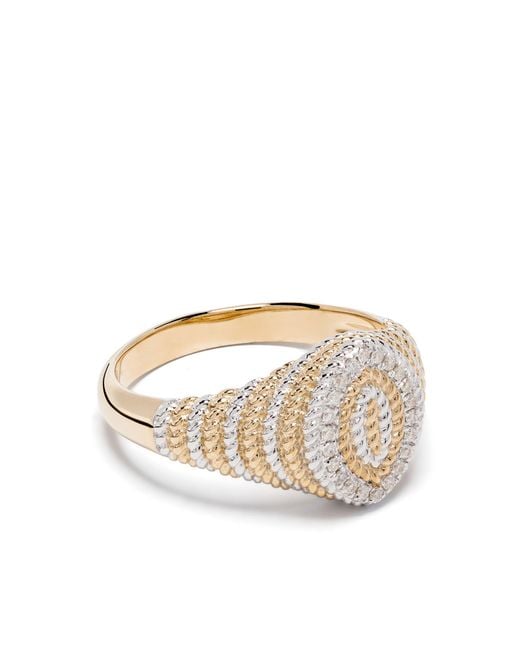 Yvonne Léon 9k Mini Chevalière Marquise Diamond Signet Ring - Women's - Grey Diamond/9kt Yellow /9kt White