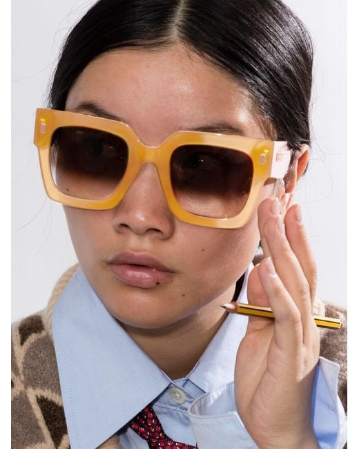Fendi Yellow Roma Square Frame Sunglasses Lyst