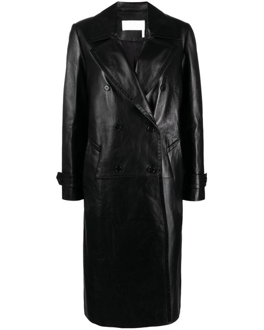 Chloé Black Double-breasted Nappa Leather Coat - Women's - Lamb Skin/silk