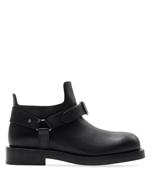 Burberry Black Leather Saddle Ankle Boots for men