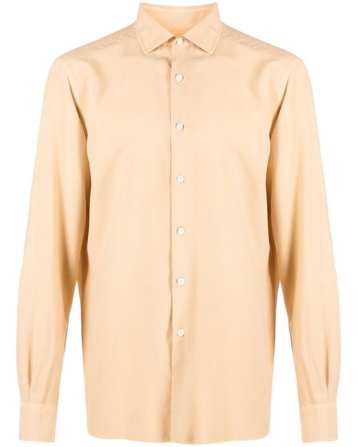 Zegna Cutaway-collar Silk Shirt in Natural for Men | Lyst UK
