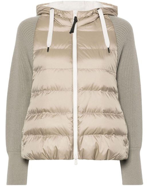 Brunello Cucinelli Natural Knitted-sleeves Puffer Jacket - Women's - Wool/silk/polyester/goose Feather