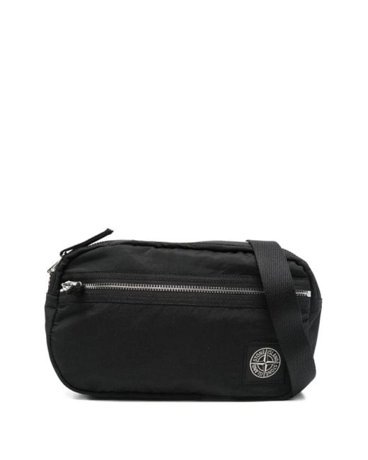 Stone Island Black Compass-Patch Belt Bag for men